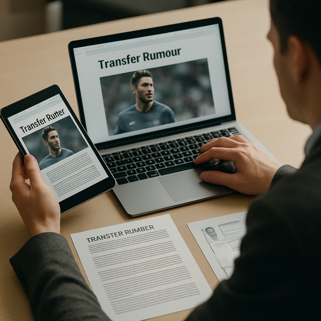 A football journalist compares a transfer rumor across independent sources while checking player notes